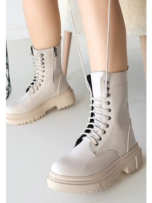 Hopinip Caxa Bej Cilt Bağcıklı Bot - Lisinya