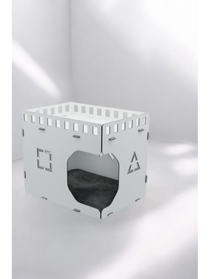 Feyza Design Dayanıklı Ahşap Kedi Evi, Dekoratif Beyaz, 50X35 Cm, Rahat Kedi Yatağı