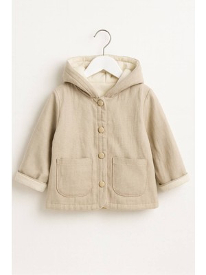 Noble Kids Kapüşonlu Keten Mont – Polar İç Dokulu, Unisex, 2–7 Yaş