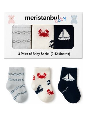 Meristanbul Bebek Çorap Seti, 3-6 Ay, 3'lü, Yengeç, Yelken ve Gözlük