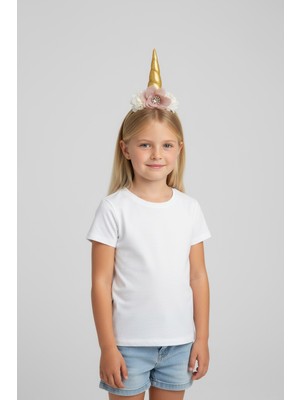 Soft and Baby Gold Boynuzlu Beyaz Çiçekli Unicorn Taç
