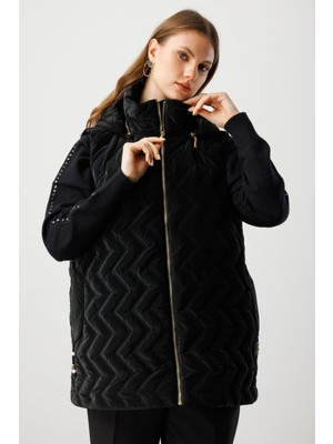Ekol Kadın Büyük Beden Kapüşonlu Şişme Yelek 8587 Siyah
