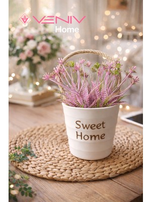 Veniv Dekoratif Lüks Çiçek ve Beyaz Saksı - Sepet Tasarım - 20 cm