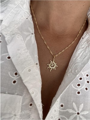 Hercy Zirkon Taşlı 14K Altın Kaplama Güneş Kolye | Zincir Kolye | Chain Necklace | Sun Figure Necklace