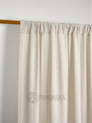 PAMUKIDEA Rustik Cepli Natural Sade Düz %100 Pamuklu Buldan Keten Güneşik & Fon Perde (En x Boy) - Tek Kanat
