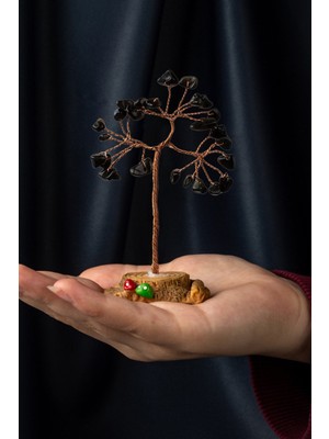 Obsidyen Taşı El Yapımı 5X8CM Doğal Taş Dekoratif Hayat Ağacı