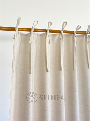 PAMUKIDEA Ip Bağcıklı - Bağlamalı Rustik Perde Natural Sade Düz %100 Pamuklu Buldan Keten (En x Boy) Tek Kanat