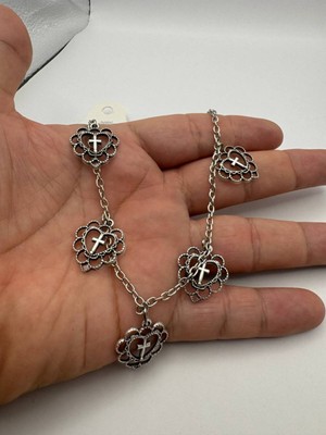 5’li Işlemeli Kalp ve Haç Motifli Kadın Kolye – 60 cm Zincirli, Zarif ve Anlamlı Tasarım