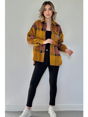 Sarı Kareli Bol Kesim Gündelik Gömlek