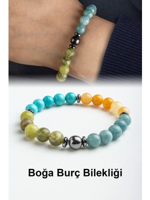Boğa Burç Bilekliği Akik-Turkuaz-Akuamarin-Yeşim Doğal Taş 8mm Bileklik