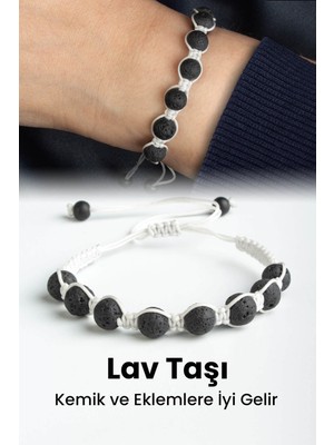 Lav Taşı Doğal Taş Siyah Küre Kesim 8mm Makrome Bileklik