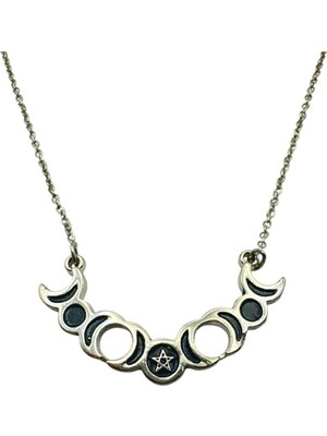 Üçlü Ay Tanrıçası ve Güneş Pentagram Unisex Kolye – 60 cm Zincirli Mistisizm Tasarımı