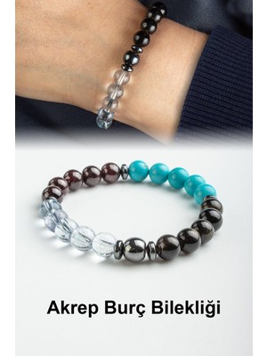 Akrep Burç Bilekliği Topaz-Turkuaz-Garnet-Obsidyen Doğal Taş 8mm Bileklik