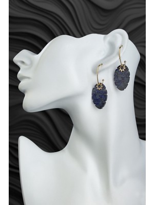 Lapis Lazuli Taşı Oval Kesim Doğal Taş Çelik Küpe