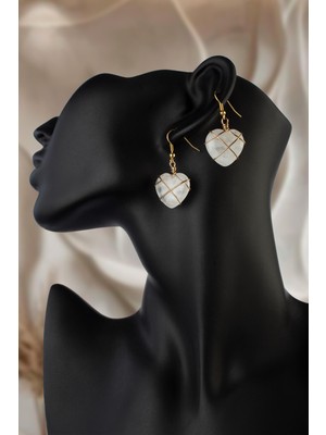 Kristal Kuvars Taşı Kalp Kesim Doğal Taş Küpe