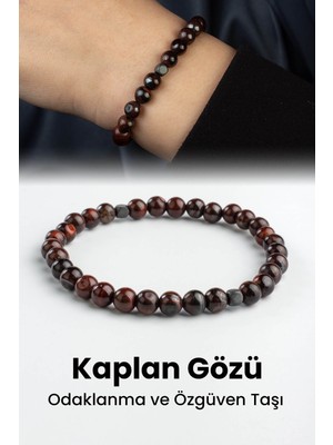Kaplan Gözü Doğal Taş Küre Kesim Kırmızı 6mm Bileklik