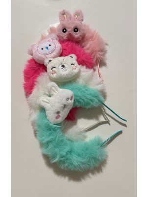 Zek Store Peluş Figürlü Renkli Tüylü Çocuk Toka 4'lü