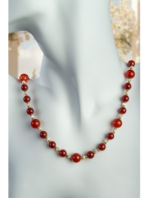 Karnelyan Akik Taşı Doğal Taş Küre Kesim Zincir Kapamalı Kolye