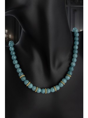 Akuamarin Doğal Taş Küre Kesim Zincir Kapamalı Kolye