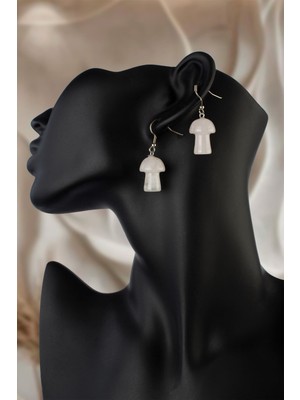 Kristal Kuvars Taşı Mantar Kesim Doğal Taş Küpe