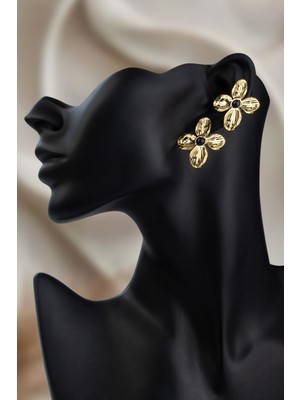 Lapis Lazuli Taşı Çiçek Kaplamalı Küre Kesim Doğal Taş Küpe