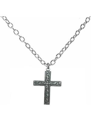 Antik Işlemeli Haç Figürlü Unisex Kolye – 60 cm Zincirli, Vintage & Gotik Metal Takı
