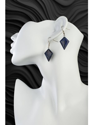 Lapis Lazuli Taşı Rhombus Kesim Doğal Taş Küpe