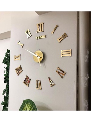 Büyük Boy 3D Roma Rakamlı Gold Duvar Saati, Şık ve Modern Tasarım