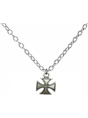 Gri Kare Haç Figürlü Kolye – 60 cm Zincirli, Gotik & Unisex Takı
