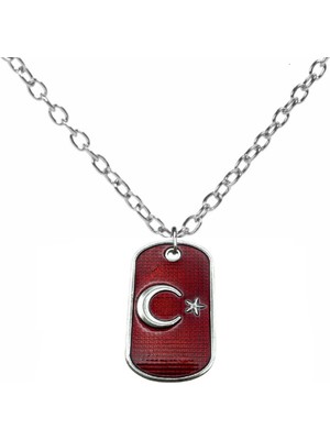 Ay Yıldız Tasarımlı Künye / Kolye – Kırmızı Renkli Unisex Anlamlı Takı