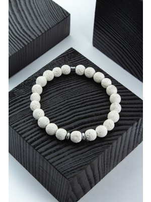 Lav Taşı Doğal Taş Küre Kesim Mat Beyaz 8mm Bileklik