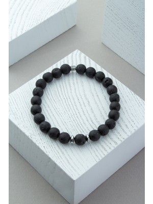 Lav Taşı Doğal Taş Küre Kesim Mat Siyah 8mm Bileklik