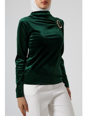 Sabr Kadife Yarım Balıkçı Yaka Tokalı Bluz – Zarif & Şık Kadın Bluz