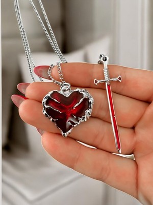 The Power Of Our Love Kılıç Kalp 2'li Çift Kolyesi Arkadaşlık Sevgili Kolyesi