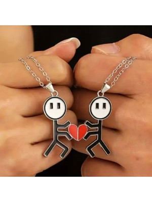 2’li Mıknatıs Kalp Detaylı Çift Kolye – Arkadaşlık & Sevgili Için Unisex Hediye