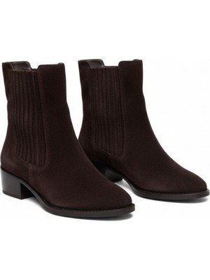 Ne&Ve Shoes Kahve Süet Iki Yandan Lastikli Kadın Chelsea Bot
