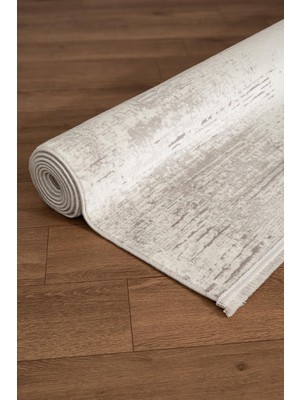 Cotto Home Soıl CT009A Açık Gri Halı Gri Detaylı Modern Ince Akrilik Tozuaz Salon Halısı Yatak Odası Koridor