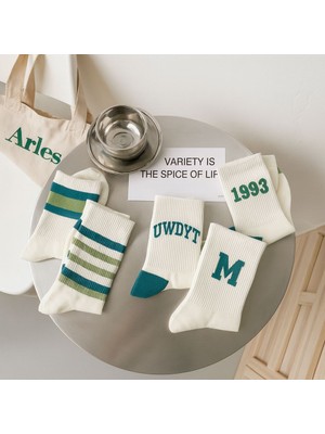 5'li Ekonomik Paket Kolej Tarzı Desenli Unisex Tenis Çorap Seti