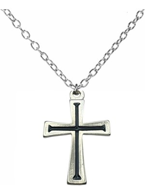 Zincir Detaylı Haç Figürlü Kolye – 60 cm Zamak Kaplama Unisex Gotik Aksesuar