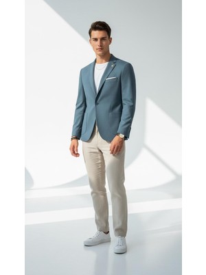 Plus Scorpion Erkek Slim Fit Blazer Ceket Tek Düğmeli Çift Yırtmaçlı Torba Cepli Yarım Astarlı