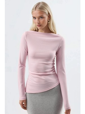 Hiccup Kadın Busem Kayık Yaka Pamuklu Bluz Toz Pembe