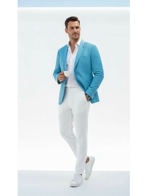 Plus Scorpion Erkek Slim Fit Blazer Ceket Tek Düğmeli Çift Yırtmaçlı Torba Cepli Yarım Astarlı