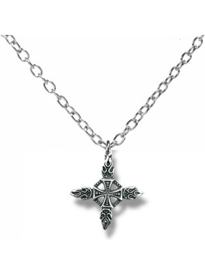 Vintage Desenli Haç (Pattern Cross) Kolye – 60 cm Zincirli Zamak Kaplama Unisex Gotik Takı