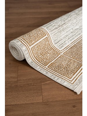 Cotto Home Talis CT017A Gri Halı Gold Kenar Çerçeveli Modern Parlak Yumuşak Kadife Salon Mutfak Halısı
