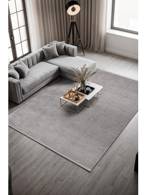 Cotto Home Clay CT005A Gri Halı Modern Desenli Triko Akrilik Pamuk Tabanlı Kaymaz Salon Oturma Odası Halısı