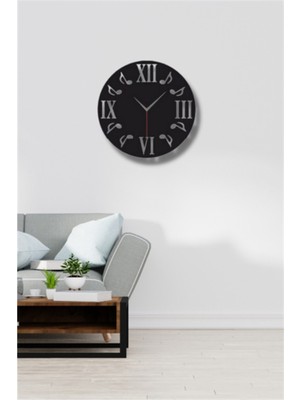 Siyah Ahşap Roma Rakamlı Duvar Saati 45X45 cm Salon ve Ofis Dekoru