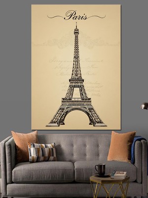 Tablomega Eyfel Kulesi Paris Çizimi Dekoratif Kanvas - Mdf Ahşap Tablo