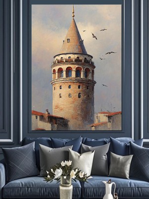 Tablomega Galata Kulesi Suluboya Resim Dekoratif Kanvas - Mdf Ahşap Tablo
