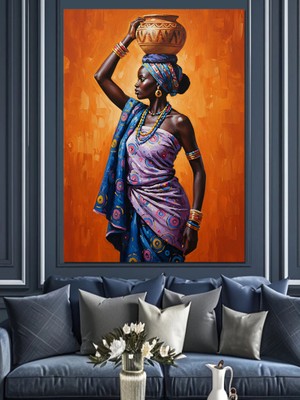 Artmeg Testi Taşıyan Afrikalı Kadın Dekoratif Kanvas - Mdf Ahşap Tablo