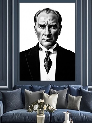 Artmeg Ciddi Bakışlı Atatürk Portresi Dekoratif Kanvas - Mdf Ahşap Tablo